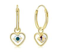 DTPsilver® Boucles d'oreilles PETITES Créoles en Argent 925 Plaqué Or Jaune et Pendentif Coeur avec 3 mm Cristaux de Swarovski® Elements Ronds - Diamètre: 14 mm - Choix de Différentes couleurs