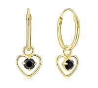 DTPsilver® Boucles d'oreilles PETITES Créoles en Argent 925 Plaqué Or Jaune et Pendentif Coeur avec 3 mm Cristaux de Swarovski® Elements Ronds - Diamètre: 14 mm - Choix de Différentes couleurs