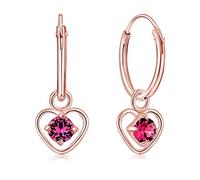 DTPsilver® Boucles d'oreilles PETITES Créoles en Argent 925 Plaqué Or Rose et Pendentif Coeur avec 3 mm Cristaux de Swarovski® Elements Ronds - Diamètre: 14 mm - Choix de Différentes couleurs