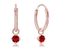 DTPsilver® Boucles d'oreilles PETITES Créoles en Argent 925 Plaqué Or Rose & Pendentif 3 mm Cristaux Swarovski® Elements Ronds - Épaisseur 1.2 mm - Diamètre: 12 mm - Choix de Différentes couleurs