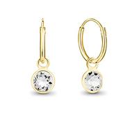 DTPsilver® Boucles d'oreilles PETITES Créoles en Argent Fin 925 Plaqué Or Jaune avec Cristaux de Swarovski® Elements Ronds - Épaisseur 1.5 mm - Diamètre 14 mm - Choix de différentes couleurs