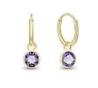 DTPsilver® Boucles d'oreilles PETITES Créoles en Argent Fin 925 Plaqué Or Jaune avec Cristaux de Swarovski® Elements Ronds - Épaisseur 1.5 mm - Diamètre 14 mm - Choix de différentes couleurs