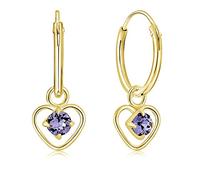 DTPsilver® Boucles d'oreilles PETITES Créoles en Argent Fin 925 Plaqué Or Jaune et Pendentif Coeur avec 3 mm Cristaux de Swarovski® Elements Ronds - Diamètre: 12 mm - Choix de Différentes couleurs