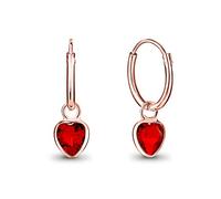 DTPsilver® Boucles d'oreilles PETITES Créoles en Argent Fin 925 Plaqué Or Rose avec Cristaux de Swarovski® Elements en Forme de Coeur - Diamètre 12 mm - Choix de différentes couleurs