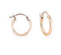 DTPsilver - Boucles d'oreilles Petites/Moyennes/Grandes Créoles à bords Carrés - Fermoir Cliquet à bascule - Argent Fin 925 Plaqué Or Rose - Épaisseur 2 mm - Diamètres : 16 mm