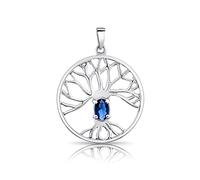 DTPsilver® Collier avec Pendentif Arbre de Vie et Cristal en Verre coloré Facetté en Argent Fin 925 - Bleu Saphir