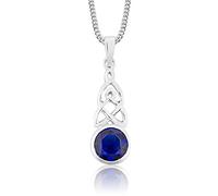 DTPsilver® Collier avec Pendentif en Argent Fin 925 - Noeud Celtique et Cristal en Verre coloré Facetté en Argent Fin 925 - Maille Gourmette - Bleu Saphir