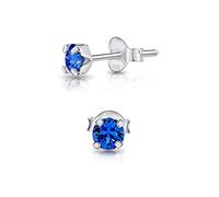 DTPsilver - * MINI * Boucles d'oreilles/Clous en Argent Fin 925 et Cristaux de Swarovski® Elements Ronds - Diamètre: 4 mm - Couleur: Saphir Bleu
