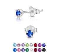 DTPsilver® MINI Boucles d'oreilles/Clous en Argent Fin 925 et Cristaux de Swarovski® Elements Ronds - Diamètre: 3 mm - Couleur: Saphir Bleu