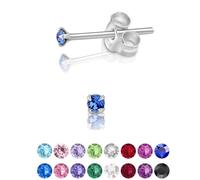 DTPsilver - * MINI * Boucles d'oreilles/Clous en Argent Fin 925 et Cristaux de Swarovski® Elements Ronds - Diamètre: 2 mm - Couleur: Saphir Bleu