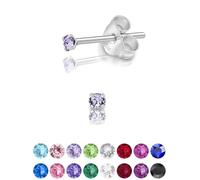 DTPsilver® MINI/Minuscules Boucles d'Oreilles/Clous en Argent Fin 925 et Cristaux de Swarovski® Elements Ronds - Diamètre: 2 mm