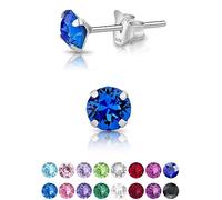 DTPsilver - * PETITES * Boucles d'oreilles/Clous en Argent Fin 925 et Cristaux de Swarovski® Elements Ronds - Diamètre: 5 mm - Couleur: Saphir Bleu