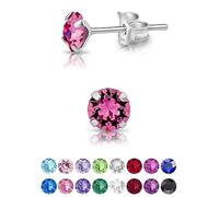DTPsilver® PETITES Boucles d'Oreilles/Clous en Argent Fin 925 et Cristaux de Swarovski® Elements Ronds - Diamètre: 5 mm