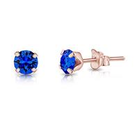 DTPsilver * Petites * Boucles d'oreilles/Clous en Argent Fin 925 Plaqué Or Rose et Cristaux de Swarovski® Elements Ronds - Diamètre: 5 mm - Couleur: Saphir Bleu