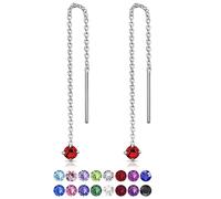DTPsilver® PETITES Boucles d'oreilles Pendantes à chaîne Barre en Argent Fin 925 avec 3 mm Cristaux de Swarovski® Elements Ronds - Couleur: Rouge Siam