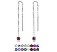 DTPsilver® PETITES Boucles d'oreilles Pendantes à chaîne Barre en Argent Fin 925 avec 3 mm Cristaux de Swarovski® Elements Ronds - Couleur: Améthyste
