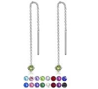 DTPsilver® PETITES Boucles d'oreilles Pendantes à chaîne Barre en Argent Fin 925 avec 3 mm Cristaux de Swarovski® Elements Ronds - Couleur: Péridot