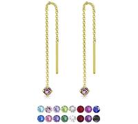 DTPsilver® PETITES Boucles d'oreilles Pendantes à chaîne Barre en Argent Fin 925 Plaqué Or Jaune avec 3 mm Cristaux de Swarovski® Elements Ronds - Couleur: Rose Clair