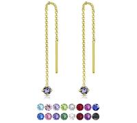 DTPsilver® PETITES Boucles d'oreilles Pendantes à chaîne Barre en Argent Fin 925 Plaqué Or Jaune avec 3 mm Cristaux de Swarovski® Elements Ronds - Couleur: Tanzanite