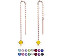 DTPsilver® PETITES Boucles d'oreilles Pendantes à chaîne Barre en Argent Fin 925 Plaqué Or Rose avec 3 mm Cristaux de Swarovski® Elements Ronds - Couleur: Opale Jaune