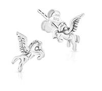 DTPsilver® Petits Clous/Puces d'Oreilles en Argent Fin 925 - Cheval Pégase/Pegasus/Cheval Ailé - Dimension: 7 x 8 mm
