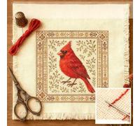 DTREELS Kit de broderie au point de croix cardinal avec motif floral, kit de broderie à faire soi-même, motif oiseau personnalisé, pour adultes et débutants, décoration murale, cadeau