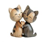 DTREELS Sculpture en bois d'un couple de chats, figurine créative de chat, décoration de bureau plate 2D avec ornement romantique pour la Saint-Valentin, la maison et le bureau, cadeau unique pour les