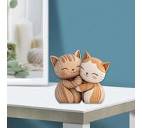 DTREELS Sculpture en bois d'un couple de chats, figurine créative de chat, décoration de bureau plate 2D avec ornement romantique pour la Saint-Valentin, la maison et le bureau, cadeau unique pour les