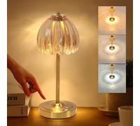DTSDWA Lampe de table sans fil LED à intensité variable avec interrupteur tactile 5000 mAh - Lampe de chevet vintage en verre - Rechargeable par USB - Pour chambre à coucher, salon, restaurant, bar