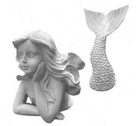 DTSFHTDAL Statue de jardin sirène en résine, grande sculpture extérieure de la déesse sirène pour pelouse, patio, cour, porche, piscine, décoration de sirène en résine blanche, décoration de fée pour