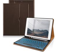 DTTO Étui portefeuille en cuir de qualité supérieure avec porte-crayon et poche pour iPad 9e/8e/7e génération 10,2" 2021/2020/2019 avec clavier, 7 couleurs, marron foncé