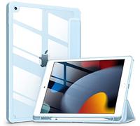 DTTOCASE Coque pour iPad 9e/8e/7e génération 10,2" (Sortie en 2021/2020/2019), Dos Transparent, Cadre en TPU résistant aux Chocs [Porte-Crayon intégré, Prend en Charge la Mise en Veille/réveil