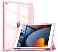 DTTOCASE Coque pour iPad 9e/8e/7e génération 10,2" (Sortie en 2021/2020/2019), Dos Transparent, Cadre en TPU Antichoc [Porte-Crayon intégré, Prend en Charge la Mise en Veille/réveil Automatique] pour
