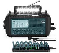 DTUB-Radio D'Urgence À Manivelle Avec Power Bank 12000 Mah,Radio Am/Fm/Sw,Manivelle Et Radio Solaire 5 Voies Avec Récepteur Monde,Lampe De Poche Et Chargeur,Pour Extérieur,Camping,Chantier