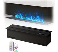 DTUcacochymic Cheminée électrique à Vapeur d'eau 3D avec Remplissage d'eau Automatique, écran Tactile et télécommande, Effets de Flamme 128 Couleurs, Panneau en Acier Inoxydable brossé Ultra-FI