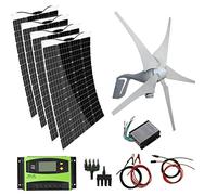 DTUcacochymic Kit générateur éolienne solaire 880 W : 4 panneaux mono flexibles de 120 W + générateur 400 W + câble d'extension/câble de batterie/contrôleur solaire/contrôleur de vent