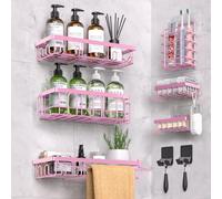 DTUQYX Lot de 18 paniers de douche adhésifs pour accessoires de décoration de salle de bain et cuisine, sans perçage, grande capacité, organisateur en acier inoxydable antirouille, étagères de