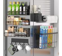 DTUQYX Lot de 7 étagères magnétiques en métal pour réfrigérateur, organiseur à épices, porte-serviettes en papier, support d'ustensiles, support de planche à découper