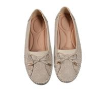 DTVKTZ Curvahouse Orthopedic Leather Shoes, Lightweight Anti-Slip Breathable Sandals, Dressy Bow-Knot Flats Round Toe Loafers (Beige,38)