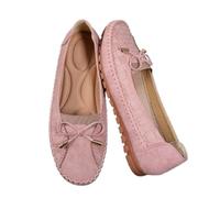 DTVKTZ Curvahouse Orthopedic Leather Shoes, Lightweight Anti-Slip Breathable Sandals, Dressy Bow-Knot Flats Round Toe Loafers (Pink,42)