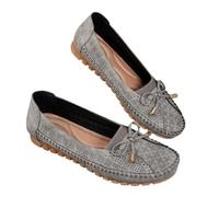DTVKTZ Curvahouse Orthopedic Leather Shoes, Lightweight Anti-Slip Breathable Sandals, Dressy Bow-Knot Flats Round Toe Loafers (Grey,38)