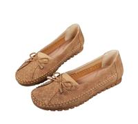 DTVKTZ Curvahouse Orthopedic Leather Shoes, Lightweight Anti-Slip Breathable Sandals, Dressy Bow-Knot Flats Round Toe Loafers (Brown,38)