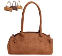 DTVKTZ Faux Suede Shouler Bag for Women Brown Purse Fall Trendy Tote Purse Bowler bag Top Handle Designer Hobo Handbag (Khkai)