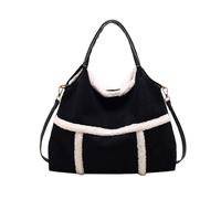 DTVKTZ Large Suede Tote Bag for Women Vintage Lamb Wool Lined Shoulder Bag with Faux Lamb Wool Lined Work Travel Purse (Black)