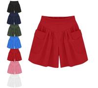 DTVKTZ Primarilyx Women’s Summer Shorts, Women Beach Casual Hot Shorts with Elastic Waistband and Pockets (Red,Grand)