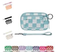 DTVKTZ The Iris' Wallet 2nd Gen The Iris Wallet The Pouch Wristlet Zip Card Case with ID Window Women's Waterproof Nylon Keychain Wallets (Blue)