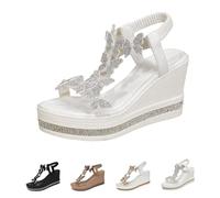 DTVKTZ Women's High Heel Wedge Sandals Platform Fashionable Butterfly Transparent Elastic Strap Sandals Thick Soled T Strap Thongs Shoes Boho Summer Beach (White,42)