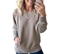 DTVKTZ Women's Ribbed Accent Pocketed Pullover Fall Batwing Sleeve Sweatshirt Oversized Crewneck with Pockets (Grey,M)