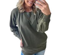 DTVKTZ Women's Ribbed Accent Pocketed Pullover Fall Batwing Sleeve Sweatshirt Oversized Crewneck with Pockets (Green,M)