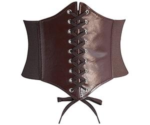 DTWAWA Ceintures de Corset de Café pour Femmes, Ceinture de Taille Waspie en cuir Nouée Large et Élastique pour Robes de Filles